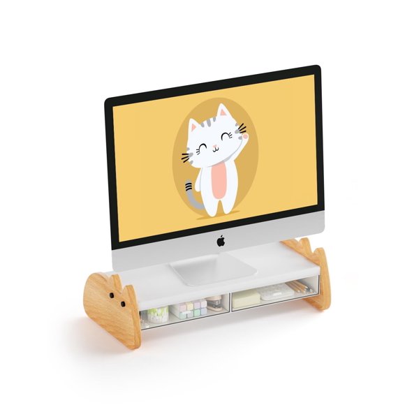 AFOOYO Monitor Stand Riser,Wooden & MDF Computer Desktop Stand with Acrylic Drawer,Laptop Stand Riser Holder ,Table Holder Desk Organizer Storage Sta