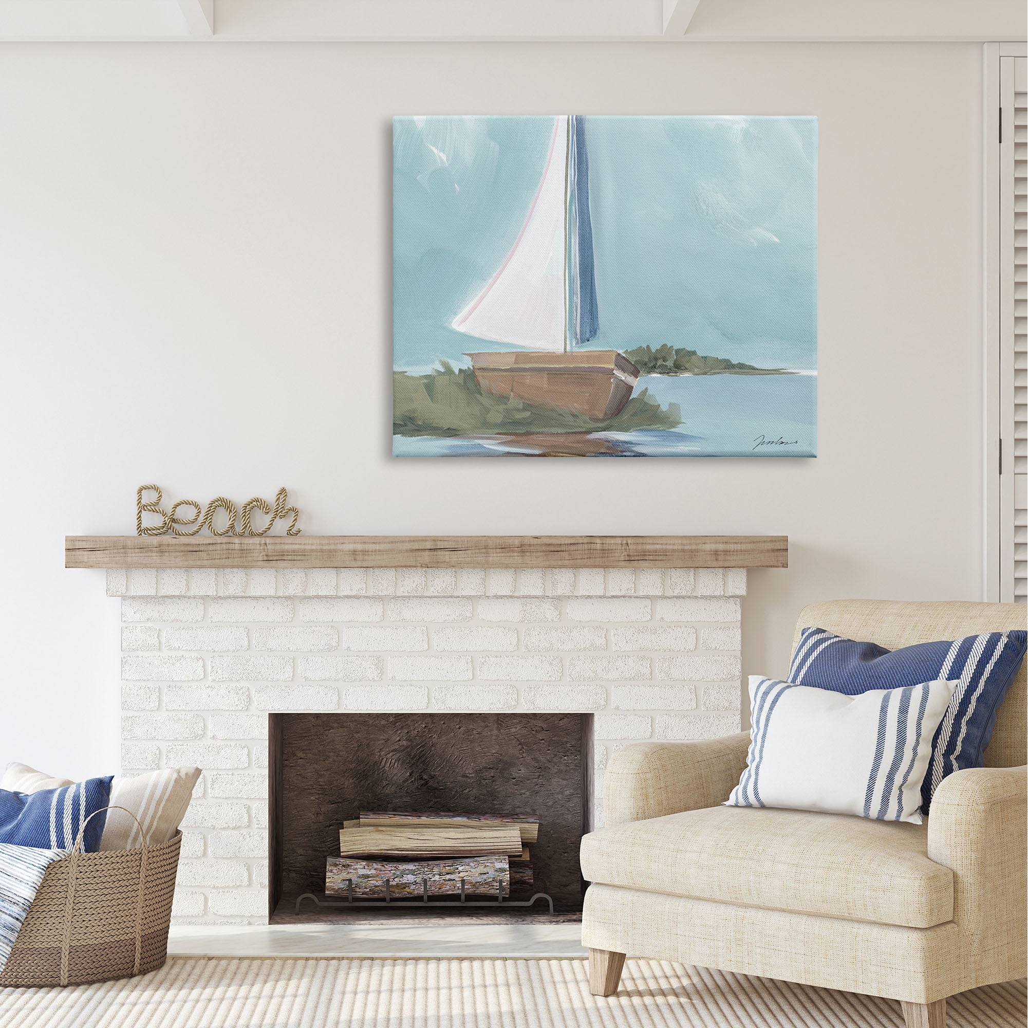 Stupell Industries Maritime Sailboat Scene Transportation Painting Gallery Wrapped Canvas Print Wall Art, 48 x 36