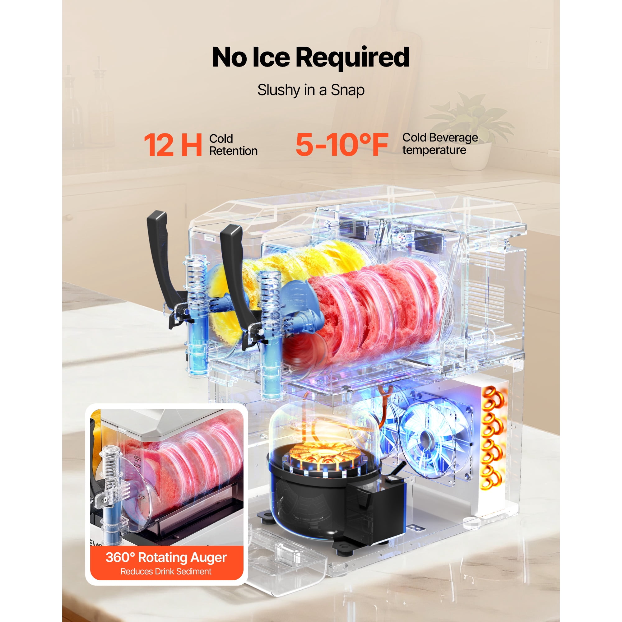 KFFKFF Dual-Tank Frozen Drink Machine, 3L/100oz Capacity Each, Home Slush Maker with Self-Cleaning Function, Ideal for Margaritas, Frappés, Milkshakes, and Other Frozen Beverages