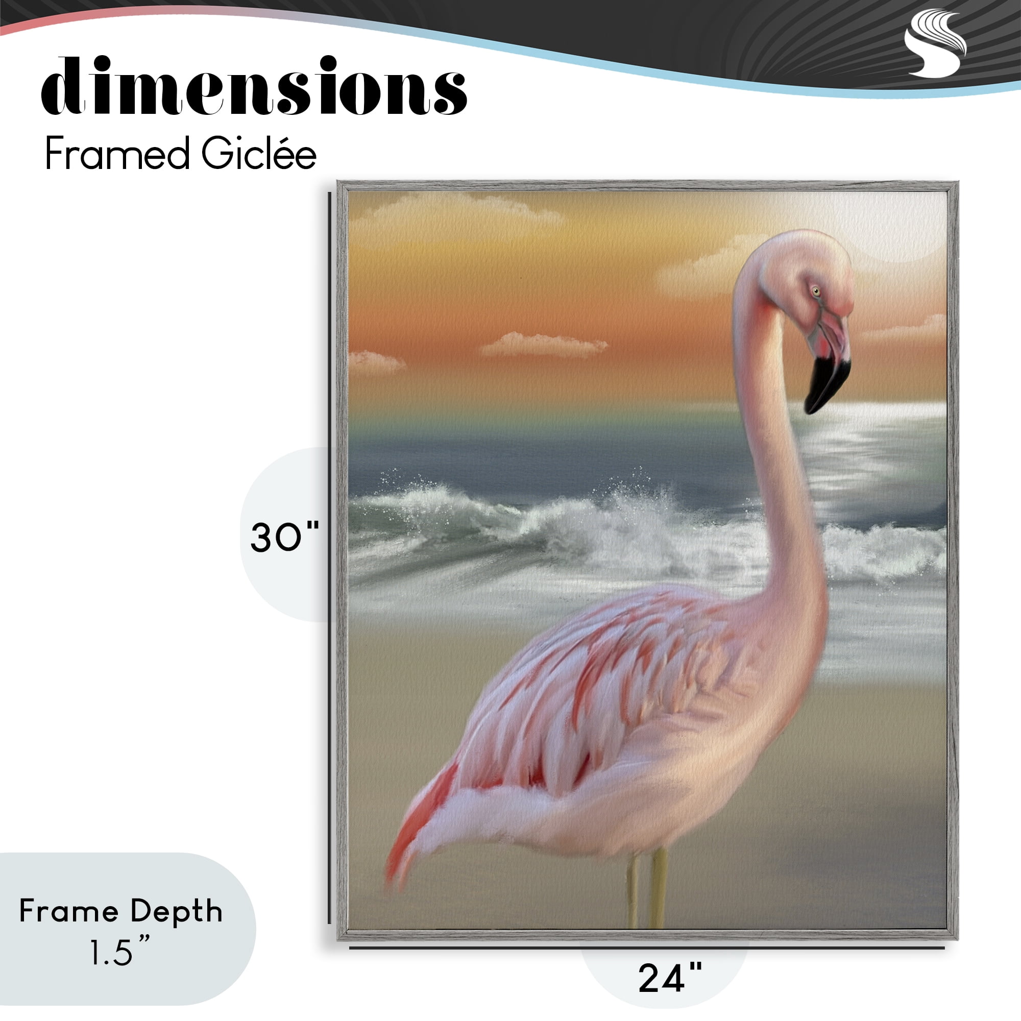 Stupell Industries Coastal Beach Flamingo Gray Framed Giclee Art, design by Matthew Piotrowicz