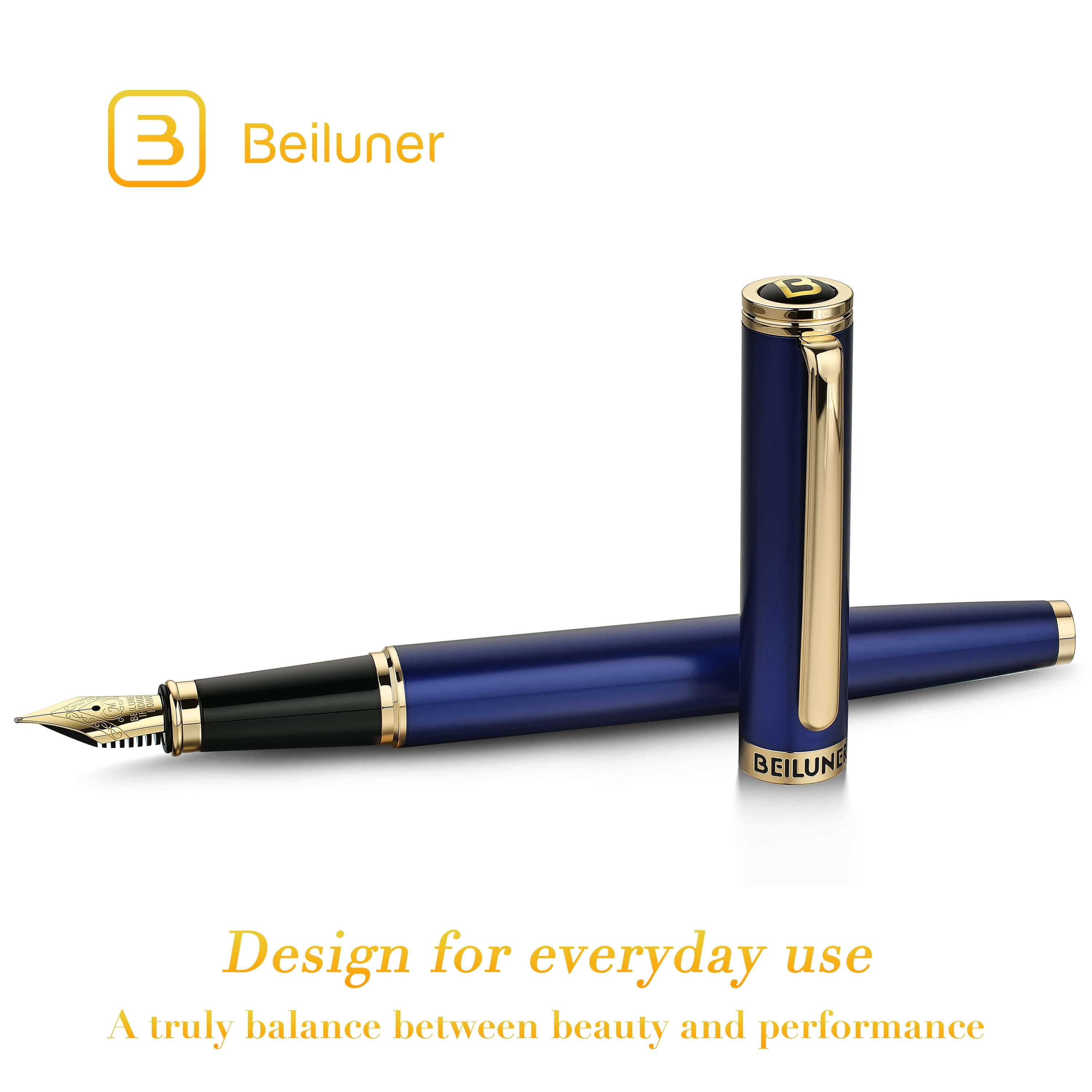 BEILUNER Blue Fountain Pen,Stunning Luxury Pen,24K Gilded Nib(Medium),Gorgeous 24K Gold Finish,German Schneider Ink Converter,Trustworthy Pen Gift for Men&Women-Elegant, Reliable,Nice Pen for Writing