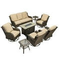 thumbnail image 3 of Ovios 8 Piece Outdoor Patio Furniture Set All-Weather Wicker Rattan Conversation Set with High Back Swivel Chairs & Propane Fire Pit Table, Beige, 3 of 10