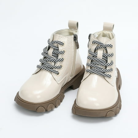 

Kid Girls Faux Leather Color-block Side Zipper Lace-up Boots For Winter