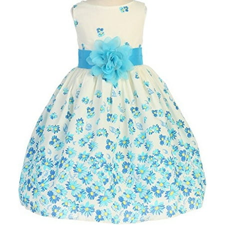 Girl Scout Uniform Daisy Big Girls' Floral Printed Cotton Daisy Easter Summer Princess Flowers Girls Dresses Aqua 10 (K32D4) ()