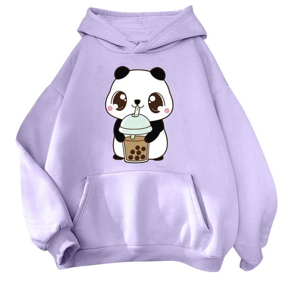 Puliio Womens Oversized Panda Print Pullover Hoodies Fall Cute Casual Long Sleeve Hooded Sweatshirt with Kangaroo Pockets
