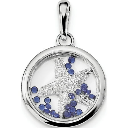 925 Sterling Silver Rhodium-plated Star Fish & Floating Glass Beads (20x22mm) Pendant / Charm