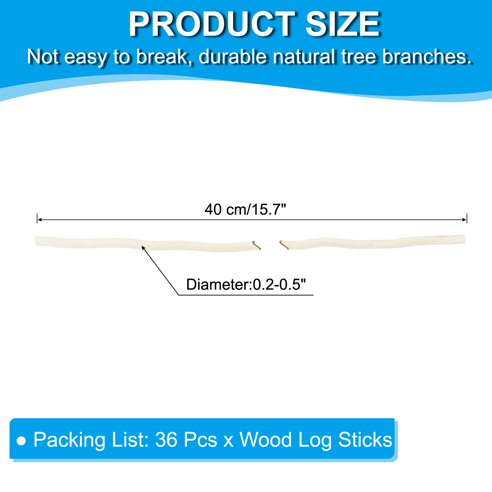 Uxcell 36 Pcs 40cm Wood Log Sticks, 0.2-0.5 inch in Diameter Natural Wood Craft Sticks, Dried Wood Sticks Decorative Wood Branch Sticks for DIY Crafts Accessory Photo Props, White