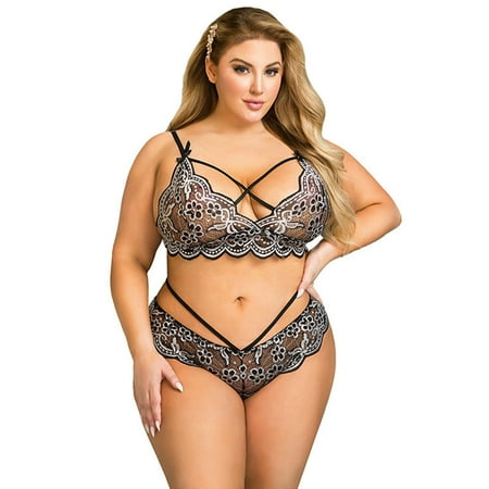 Taylonsss Clearance Women s Plus Size Sexy Lace Wireless Bra Lingerie Sleepwear Pajamas Underwear Set