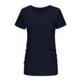 thumbnail image 3 of MIUOWANP Short Sleeve T-Shirt Women's V-Neck Pocket Pleated Solid Color Top Size S(4)Navy, 3 of 6