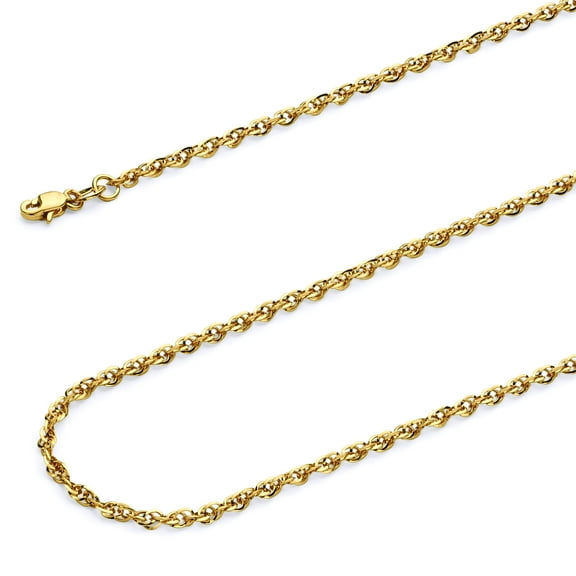 Wellingsale 14k Yellow Gold Polished 2mm Double Link HOLLOW Rope Chain Necklace - 22"