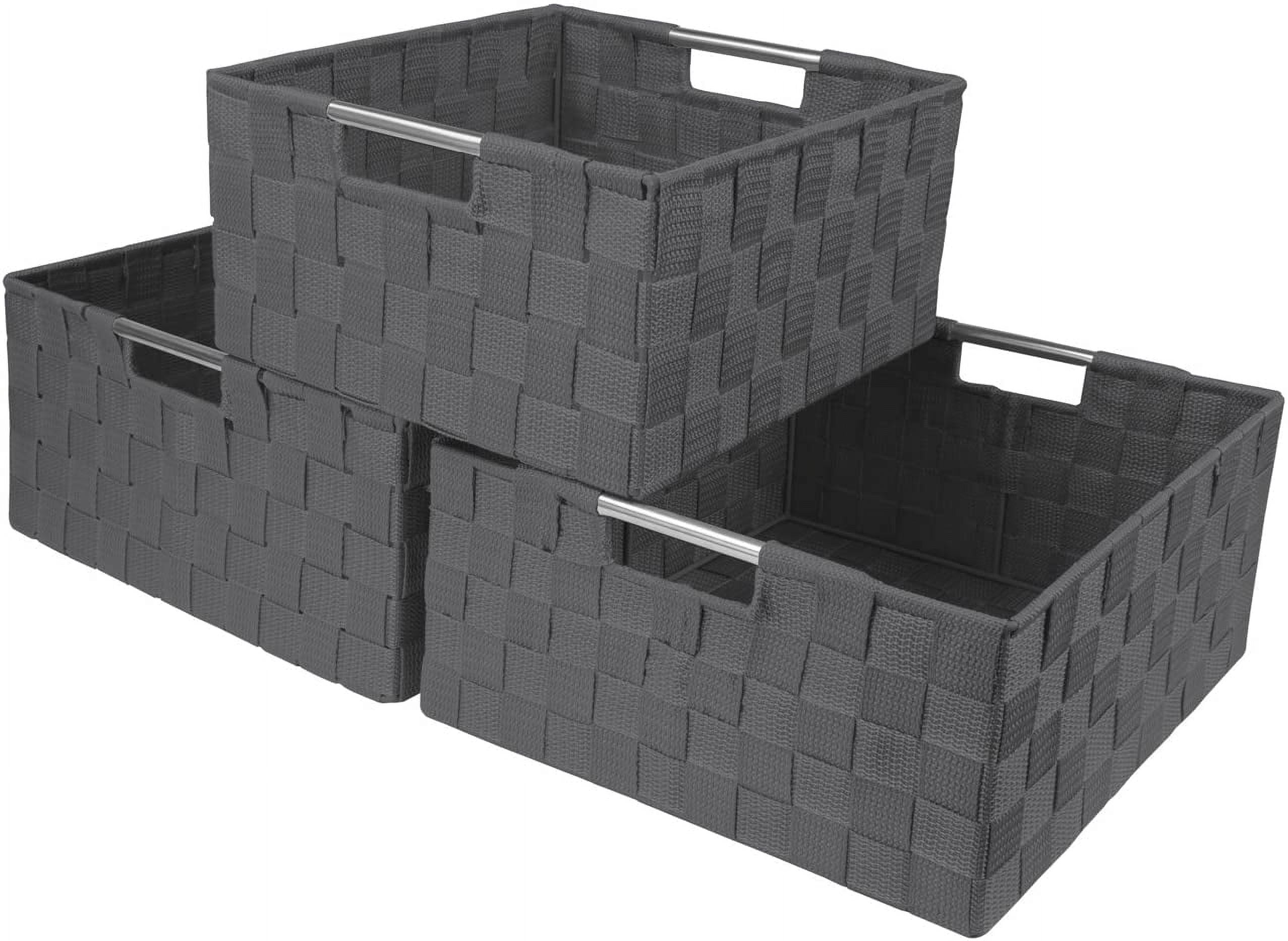 Sorbus Storage Box Woven Basket Bin Container Tote Cube Organizer Set Stackable Storage Basket Woven Strap Shelf Organizer Built-In Carry Handles (Woven Basket Set - 3 Piece, Gray)