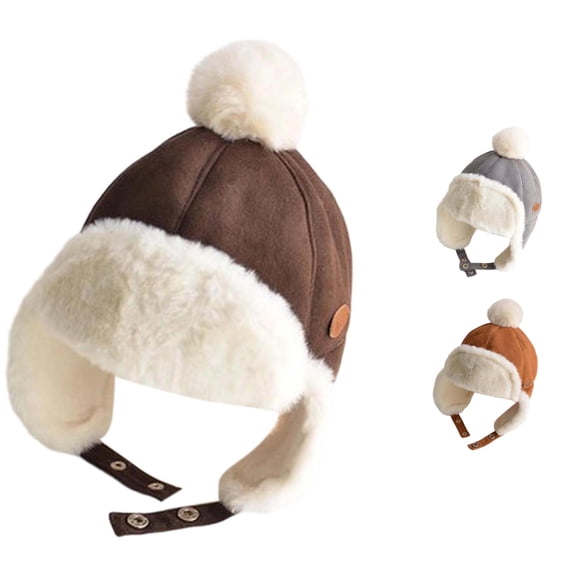 PMVFHDE Lined Warm Winter Earflap Hat With Neck Cover For Toddler Boys Girls Cold Weather Ages 1-3