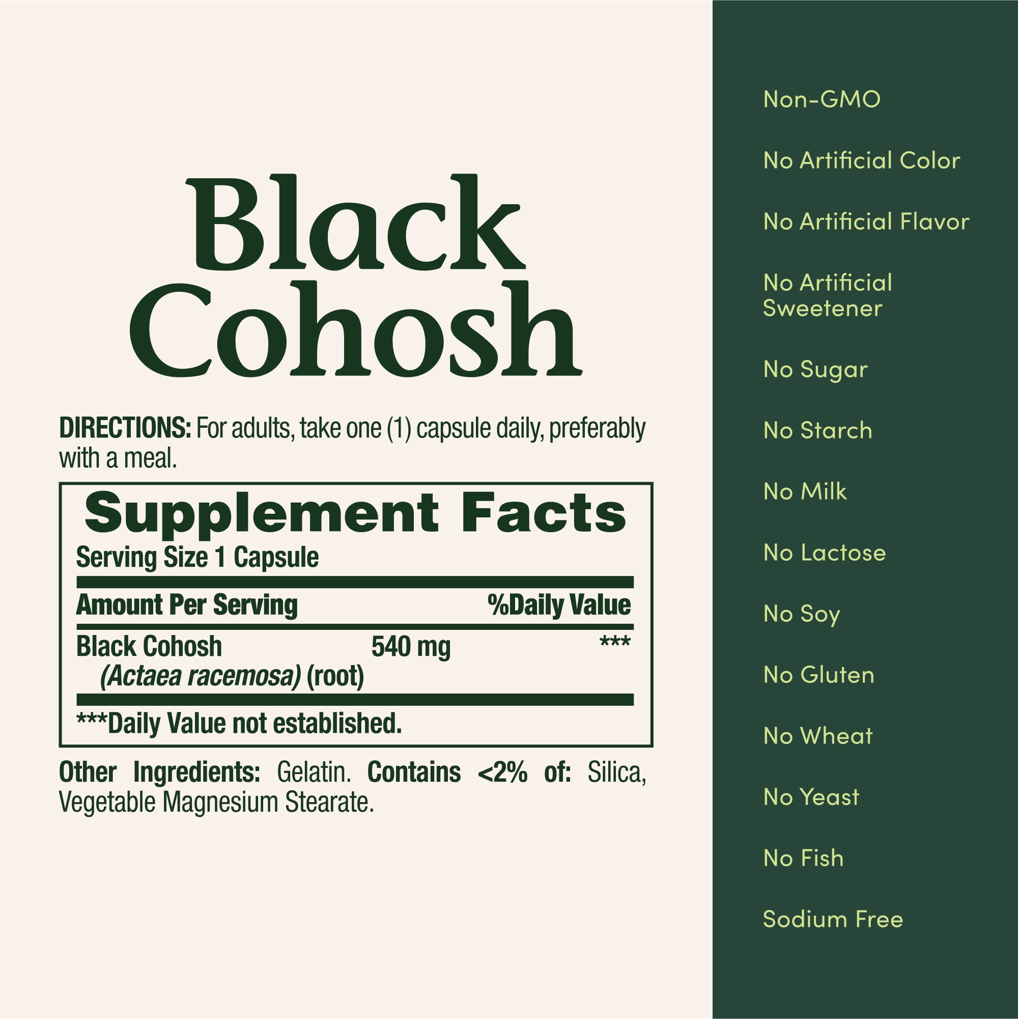 Nature's Bounty Black Cohosh Capsules, Mood, Hot Flash, and Menopause Support, Women's Health Herbal Supplement, 540 Mg, 100 Count