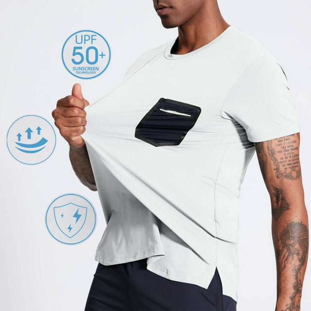 pstuiky camisetas de hombre, Camiseta deportiva de manga corta con cuello alto y bolsillos de color liso para hombre, informal, elástica, a la moda camisas casuales para hombre xxl