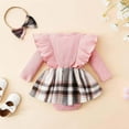thumbnail image 5 of MYShe Baby Clothes for Girls Baby Girl Clothes Fall Winter Outfit Plaid Romper Long Sleeve Dress Lace Ruffles Bodysuit with Bow Headband Red,6-9 Months, 5 of 6