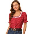 thumbnail image 1 of INSPIRE CHIC Blouse à Manches Courtes Bouffantes avec Col Contrasté en Dentelle Imprimée Florale pour Femmes, 1 of 6