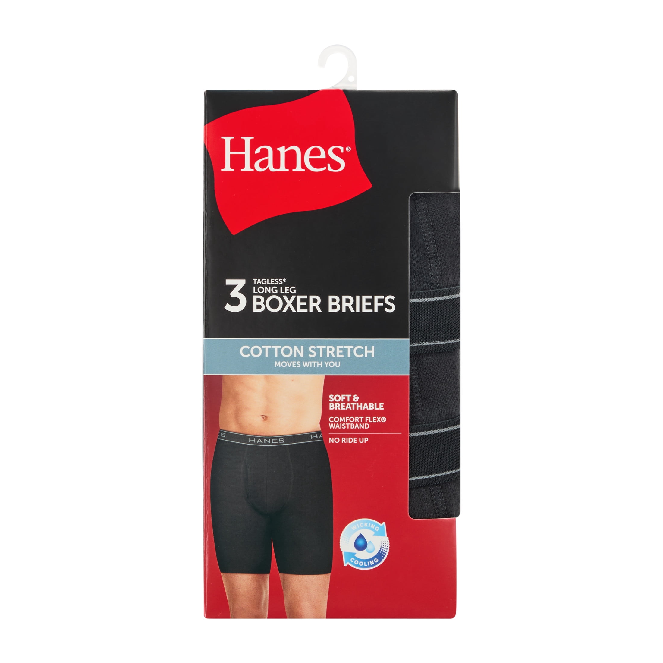 Hanes Mens Underwear Long Leg Boxer Briefs, 3-Pack, Cotton Stretch, Moisture Wicking Men's Pack