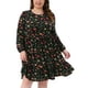 thumbnail image 4 of Vestido de Día de la Madre Plus Size Agnes Orinda para Mujeres, Cuello Redondo, Manga Larga, Plisado, Midi con Capas, Floral, 2X Negro, 4 of 5