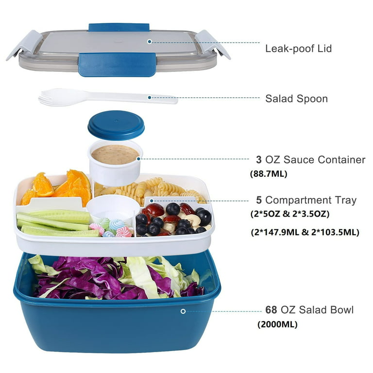 Freshmage Salad Lunch Container To Go, 68-oz Salad Bowls with 4