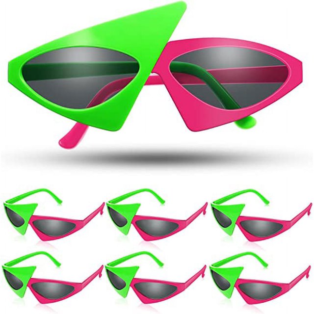 6 pares de gafas de sol novedosas de fiesta de los años 80, gafas asimétricas de color rosa fuerte y verde neón, gafas divertidas, gafas de sol de los años 80, gafas de sol novedosas para hombres, gaf
