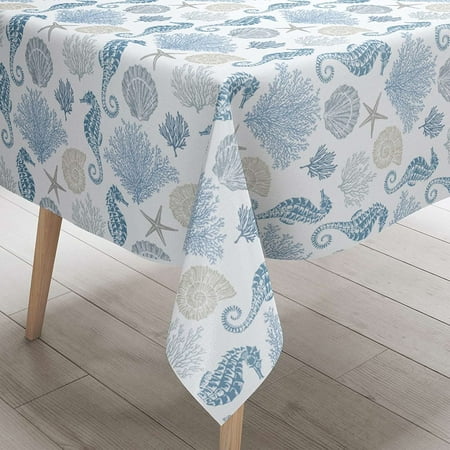 Coastal Fabric Tablecloth Ocean Themed Nautical Seahorse Starfish Table ...