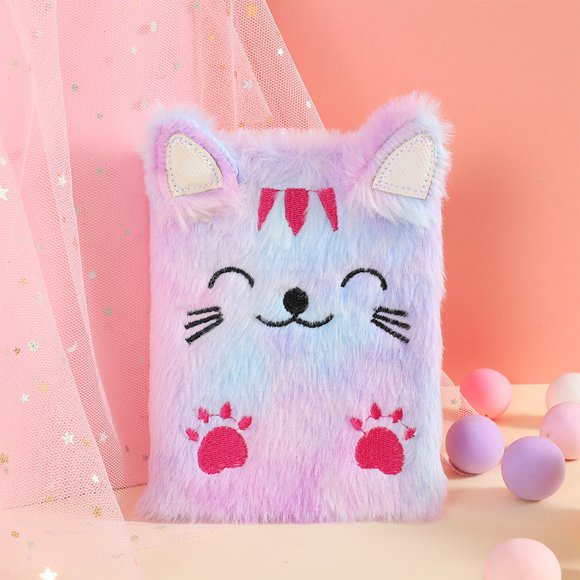 EGNMCR Décoration Maison, Décoration de Chambre, Décoration d'Automne Journal Intime pour Fille de 6 7 8 Ans, Carnet de Notes Pratique pour Anniversaire, Carnet en Peluche Chats Heureux