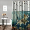 thumbnail image 2 of Orinice  Funny Cat Shower Curtain, Cute Kitten Catching Fishes in The Ocean Turtles Starfish Coral Aquatic Plants Bathroom Curtain Waterproof Fabric Machine Washable with 12 Hooks White, 2 of 7