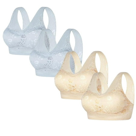 REORIAFEE No Underwire Bras for Women 4PC Gathered Together Wirefree Bras Seamless Brassiere Breathable Wide Strap Comfy Corset Underwear Classic Comfortable Support Lingerie Yellow L