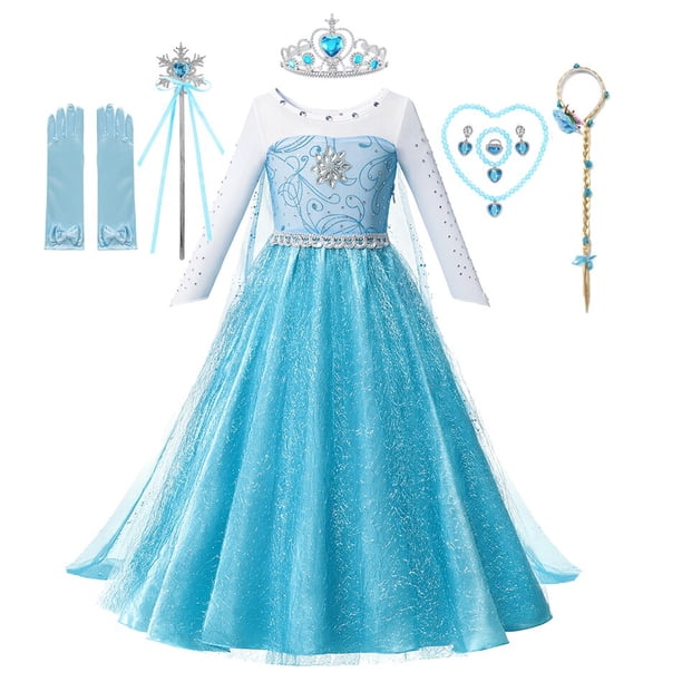Disfraz de Frozen 2 de Disney para niñas, disfraz de reina de la nieve, Elsa, vestido de princesa con lentejuelas azules, ropa para fiesta de cumpleaños y carnaval para niños, 4T (etiqueta 120) Gao Jinjia LED