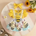 thumbnail image 2 of mgoYE Baby Girl Dresses Ruffled Sleeve Casual Dress Summer Bee Print Baby Girl Clothes with Cute Headband(Yellow,12-18 Months), 2 of 5