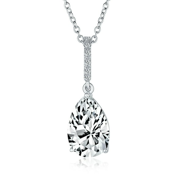 Bling Jewelry Womens 4CT Teardrop Solitaire CZ Bridal Necklace in Sterling Silver