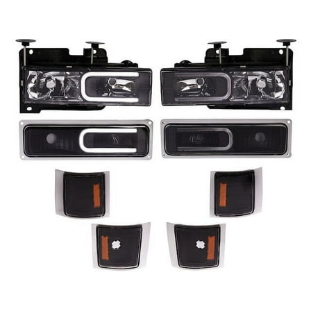 Headlight Set 8 Piece - Compatible with 1994 - 1999 Chevy C1500 1995 1996 1997 1998