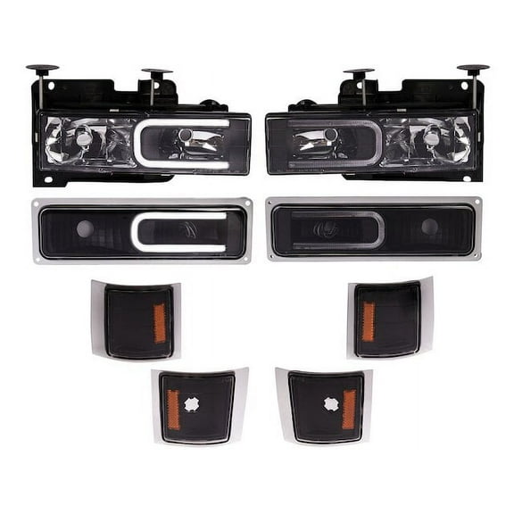 Headlight Set 8 Piece - Compatible with 1994 - 1999 Chevy C1500 1995 1996 1997 1998