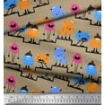 thumbnail image 3 of Soimoi Brown Cotton Voile Fabric Stripe & Monster Cartoon Printed Fabric 1 Yard 42 Inch Wide, 3 of 3