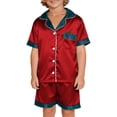 thumbnail image 2 of Conjunto navideño para padres e hijos, camiseta de manga corta con estampado navideño a cuadros, pantalones con bolsillos laterales, blusa de poliéster, 2 of 6