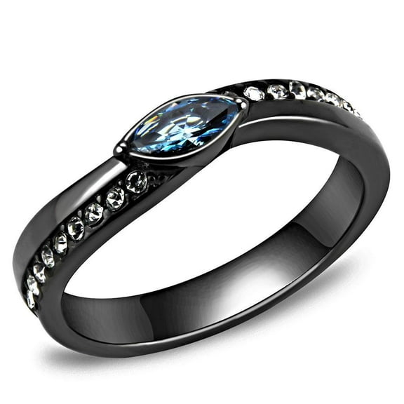 Light Black Womens Ring Anillo Para Mujer 316L Stainless Steel Ring with AAA Grade CZ in Blue Royal