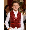 thumbnail image 2 of TiaoBug Boys Sequin Vest Sleeveless Sparkly Slim Fit V-neck Waistcoat Stage Performance Hip-Hop Jazz Dance Top Red 6, 2 of 6