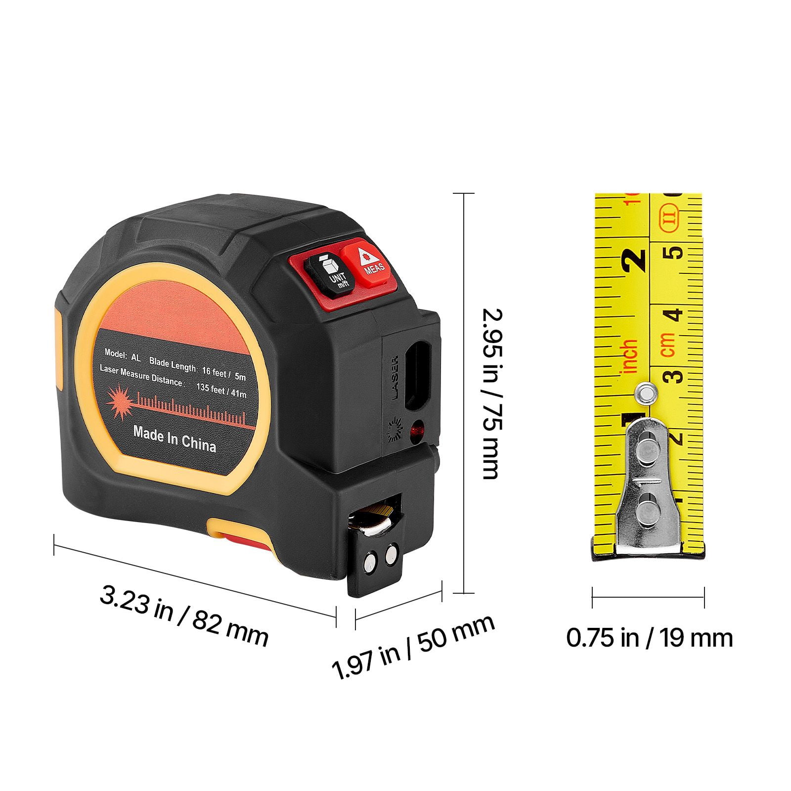Tape Measure ABS Impact-Resistant Shell 50# Carbon Steel, Dual Mode Self-Lock Magnetic Hook, Retractable Measuring Tape for Construction Woodworking