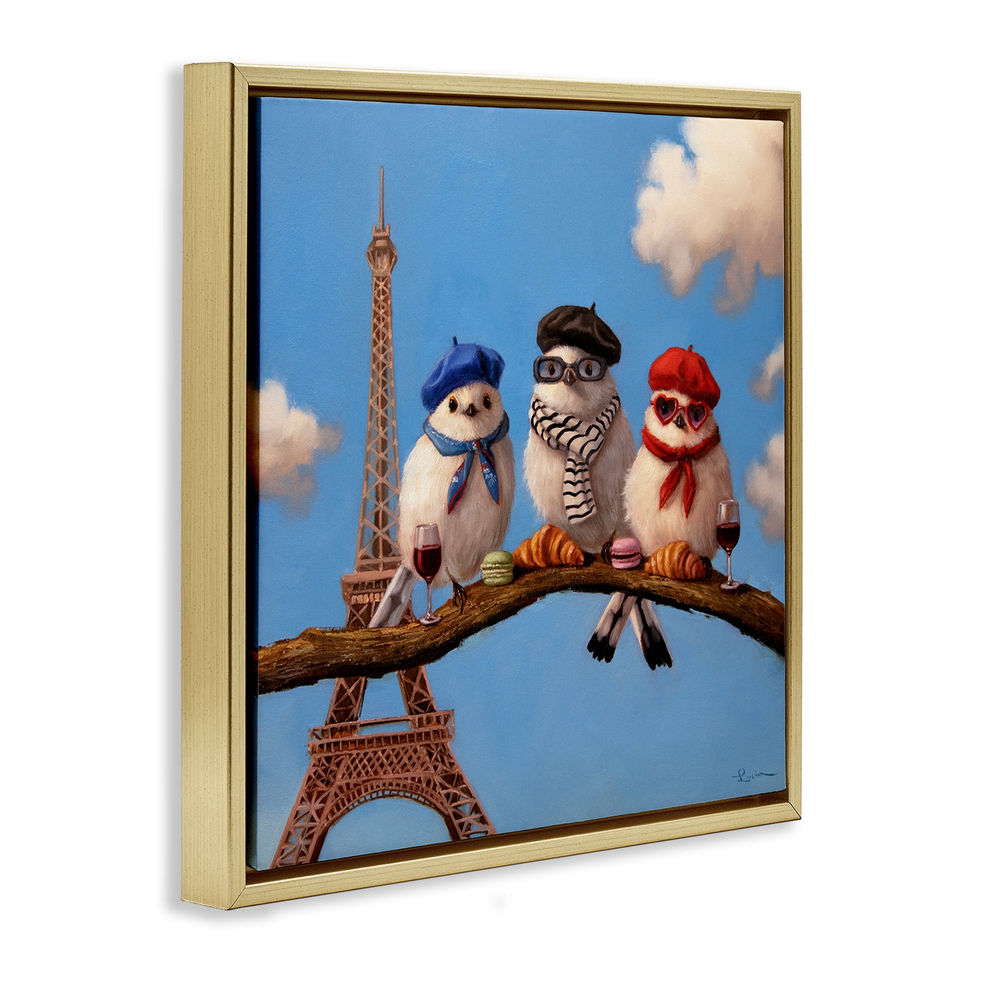 Stupell Industries Parisian Chic Birds in Paris Gold Framed Floater Canvas Wall Art, design by Lucia Heffernan