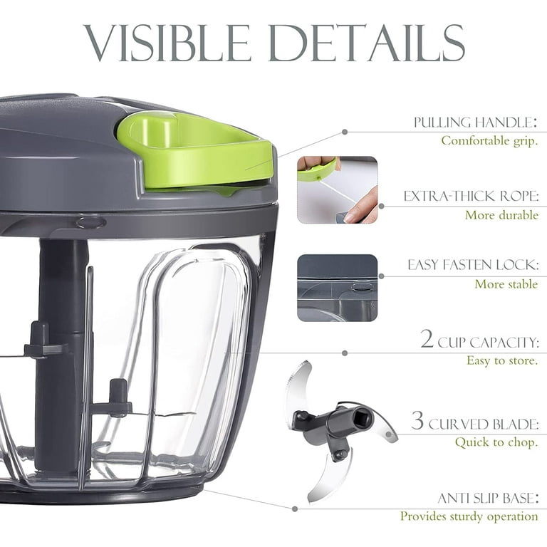 Manual Food Processor Vegetable Chopper, Portable Hand Pull String Garlic  Mincer Onion Cutter for Veggies, Ginger, Fruits, Nuts, Herbs, etc, 650 ml