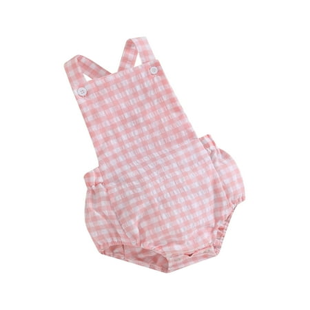 

Baby Girls Summer Sleeveless Plaid Pattern Print Romper Overalls