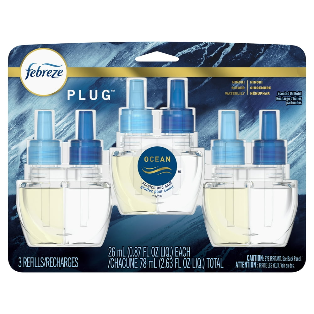 Febreze Plug OdorEliminating Air Freshener Refill, Ocean, 3 ct