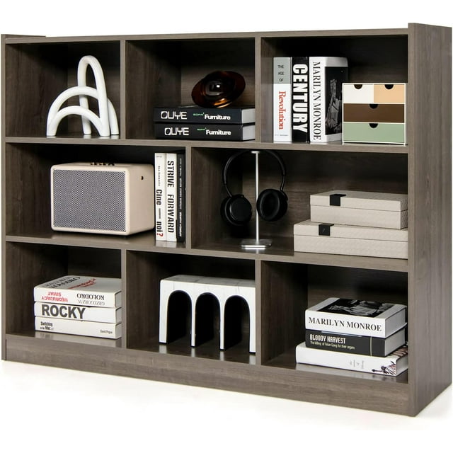 Songqin 8 Cube Bookcase, Freestanding 3-Tier Open Bookshelf, Modern Storage Display Cabinet, Wood Cube Storage Organizer for Living Room, Kid’s Room, Grey