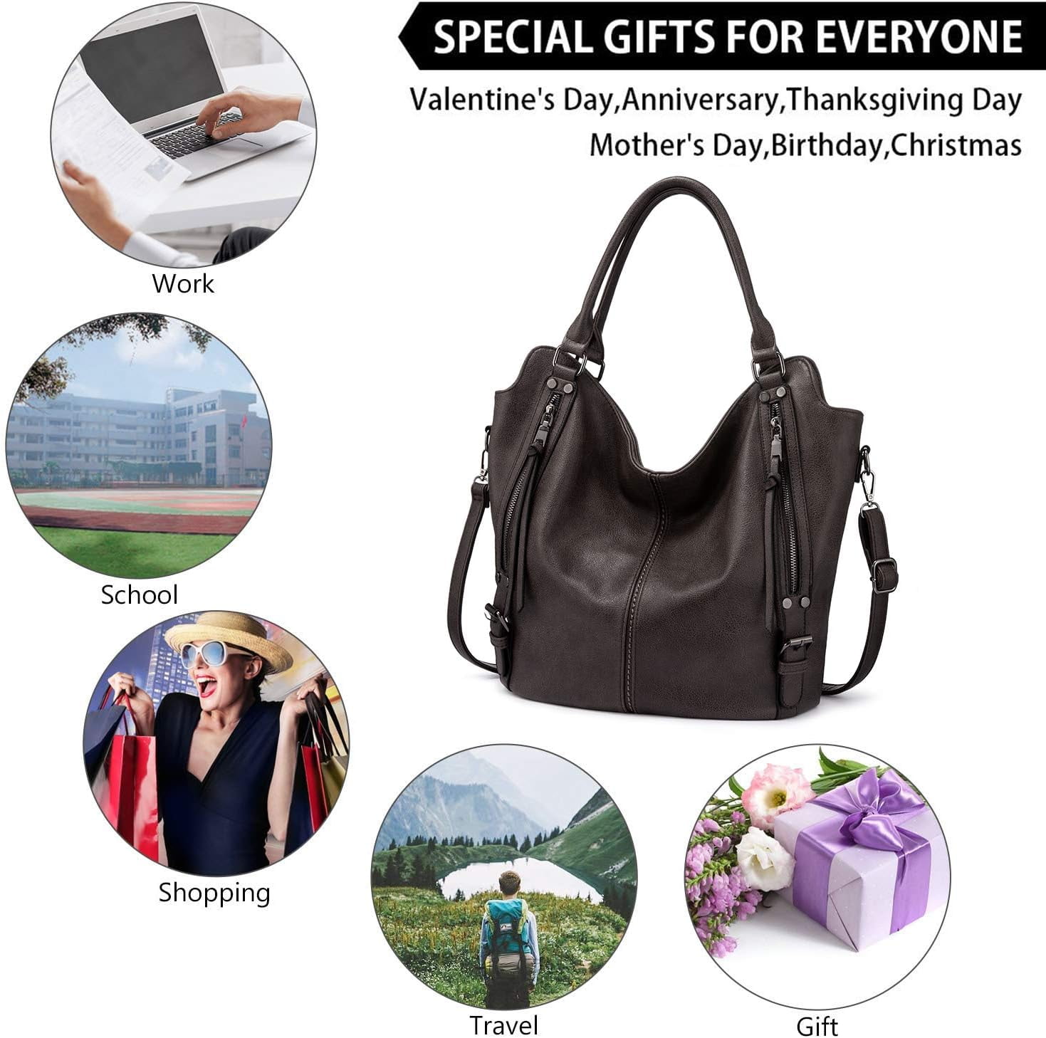 Kwuty Tote Bag for Women PU Leather Shoulder Bags Fashion Hobo Bags Large Purse and Handbags with Adjustable Shoulder Strap