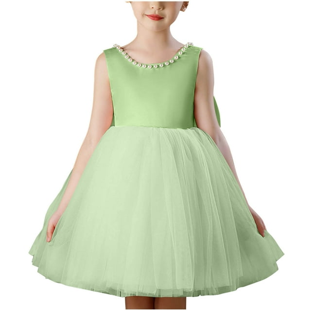 Bwiyojiz Robe Formelle pour Enfants Tailles 100-150 Sans Manches en Mousseline Princesse, Vert