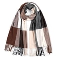 thumbnail image 2 of Womens Scarf Plaid Scarf Thick Warm Knitted Scarf Long Scarves Lined Knit Wraps Thick Warm Soft Winter Scarves for Women Coffee One Size, 2 of 6