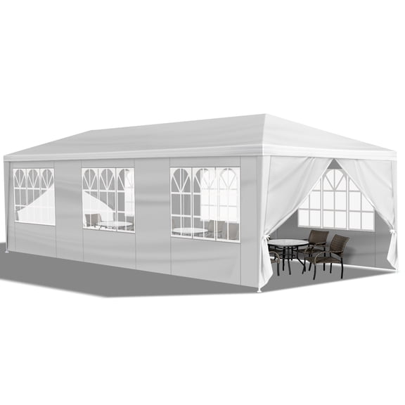 sluting 10'x30' Outdoor Party Tent with 8 Removable Sidewalls, Waterproof Canopy Patio Wedding Gazebo, White