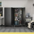thumbnail image 2 of Metal Storage Cabinet with Locking Doors, 61" Tall Garage with Hanging Rod, Broom Closet, Freestanding Bathroom Storage Cabinet, Cleaning Tool,Black, 2 of 6
