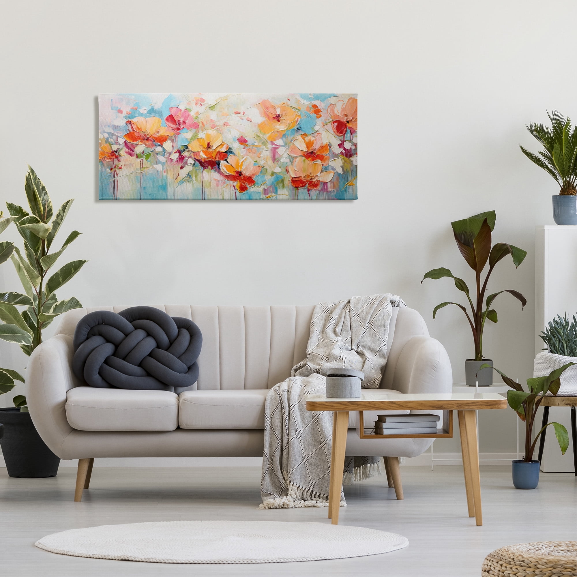 Stupell Industries Flowers with Paint Drip Botanical & Floral Painting Gallery Wrapped Canvas Art Print Wall Art, 48 x 20