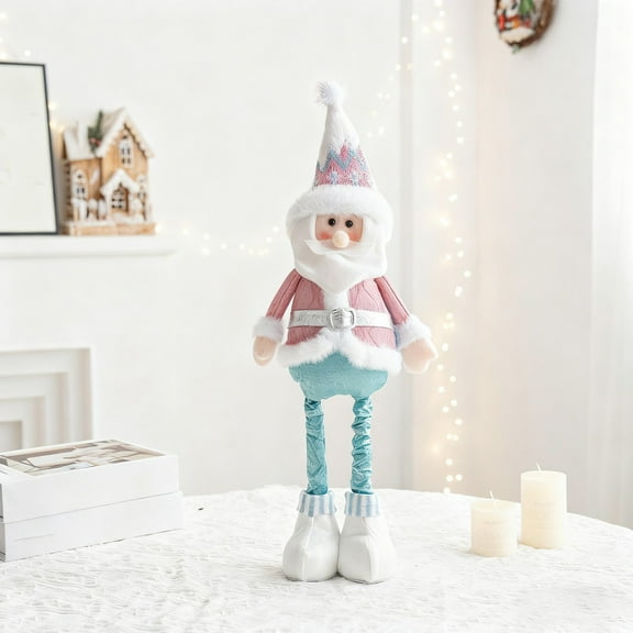Christmas Doll Decorations, Santa Claus and Snowman Plush Doll with Glitter for Window Display, Stretchable Legs for Shelf Mantle Decor(A)